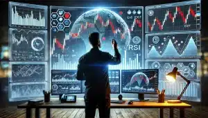 Trader developing a trading strategy using technical indicators.