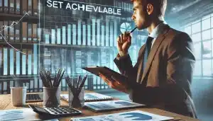 Trader assessing resources to set achievable financial goals.