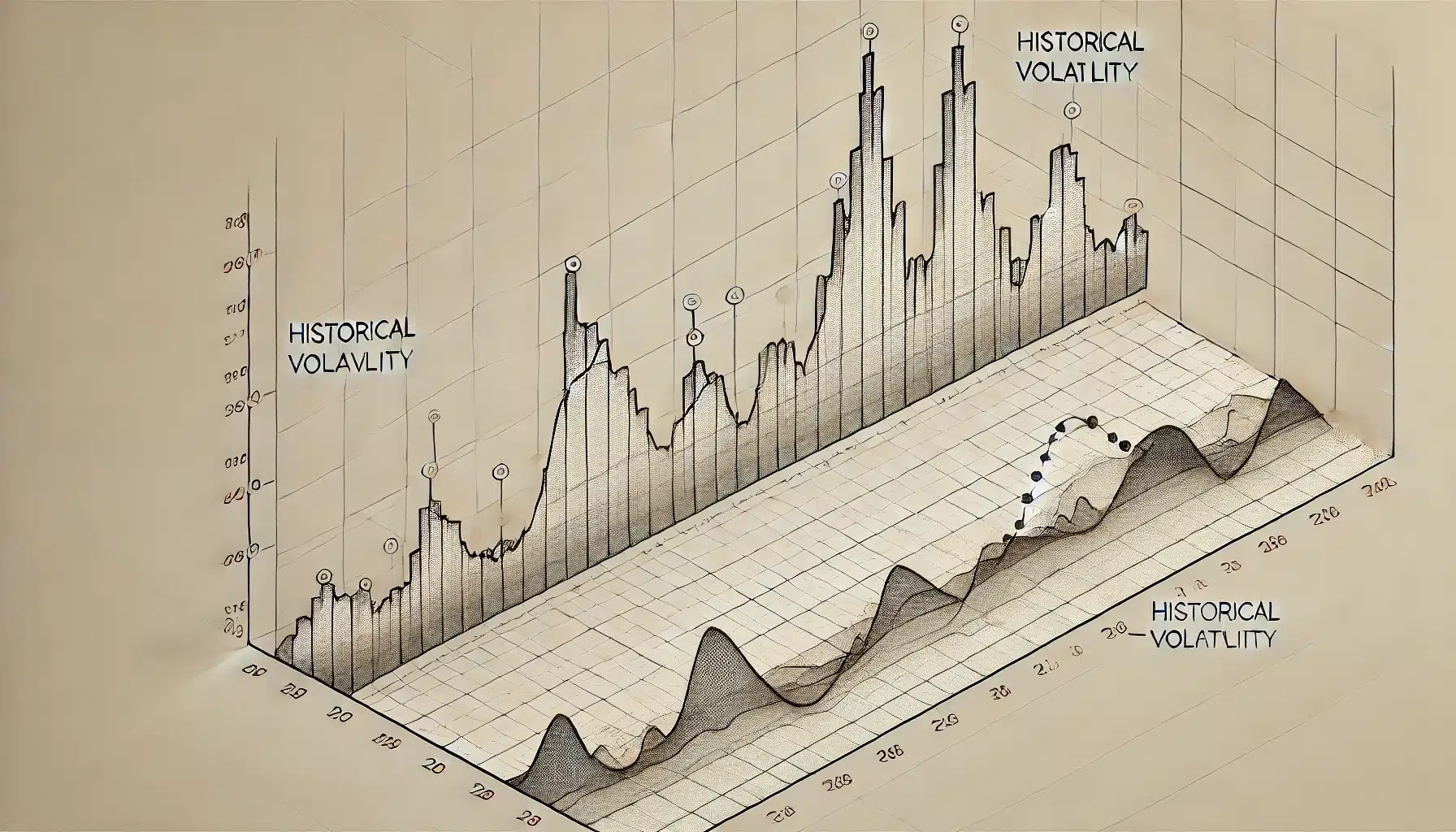 A simple line chart demonstrating price fluctuations over time, with the calculation of historical volatility visually represented