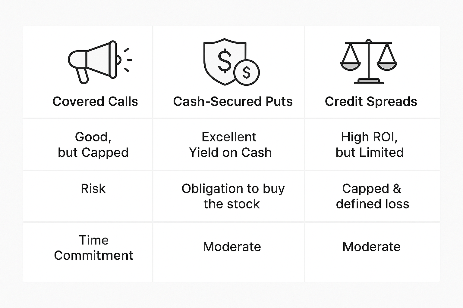 Visual comparison of three passive income options strategies