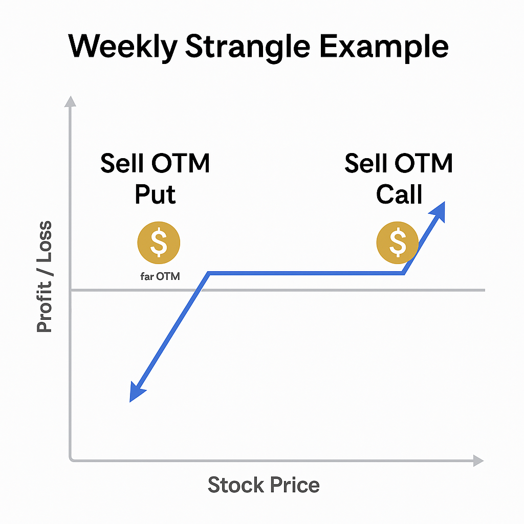 Weekly strangle example with far OTM call and put sales